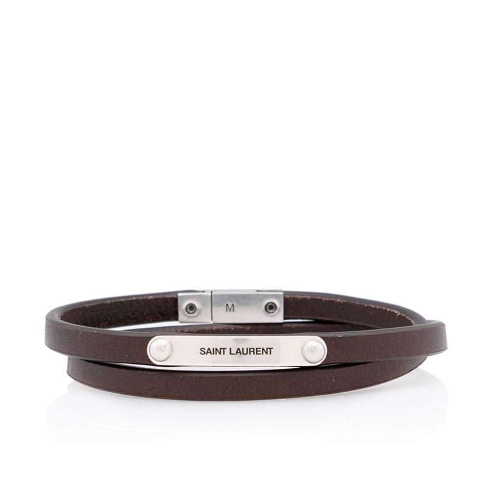 Saint Laurent Leather ID Double Wrap Bracelet